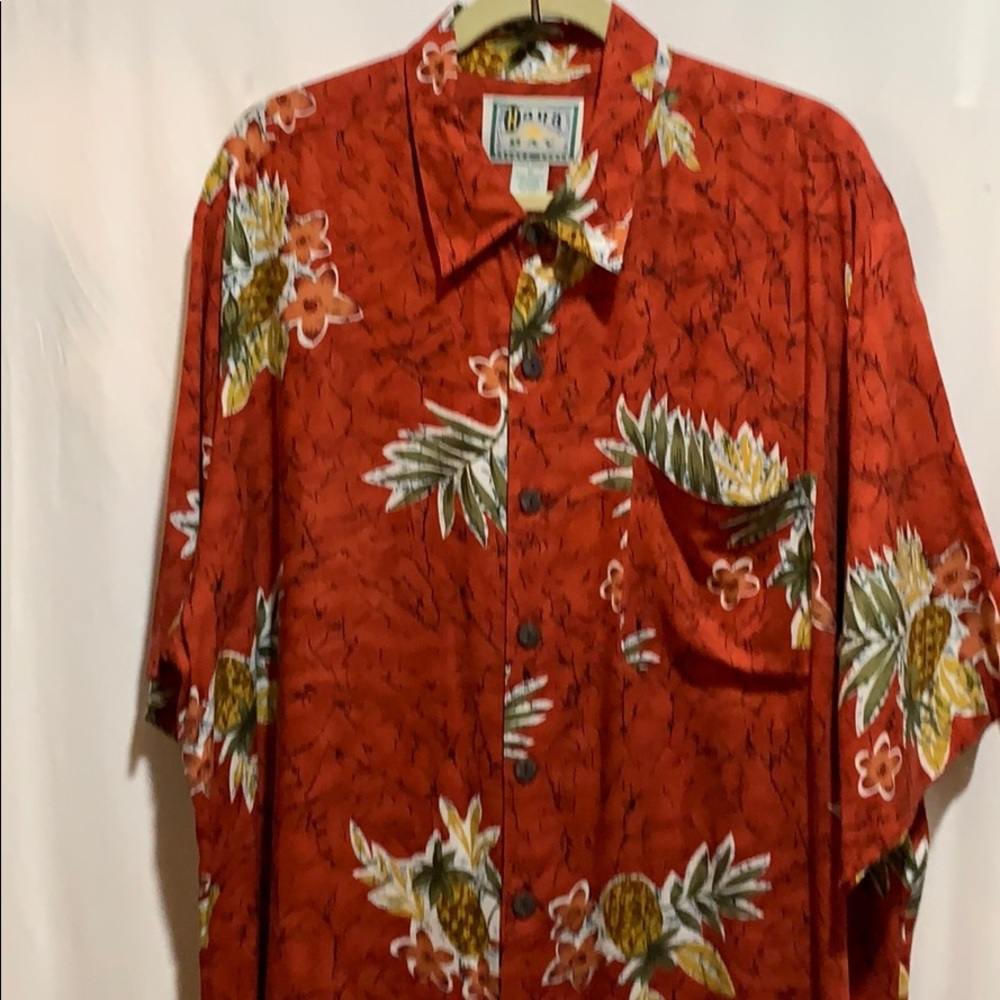 HANA BAY shirt SZ XL  rust/green rayon island CAMP